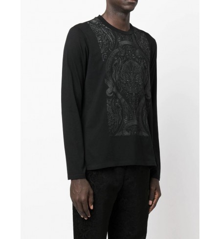 Paisley Print Long-Sleeved Black ETRO T-shirt with long sleeves