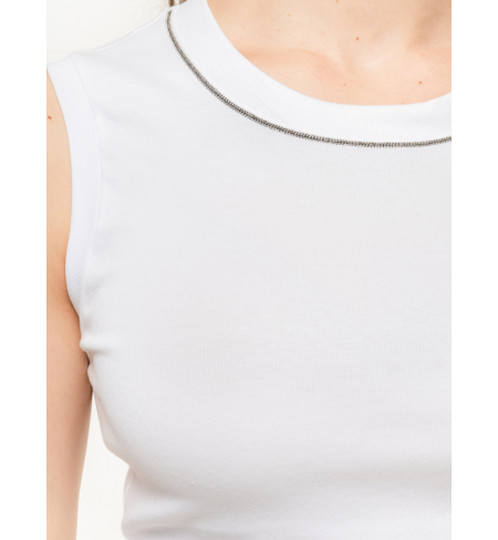 Round Neck Trimmed With Diamond Cut Chain White PESERICO Top