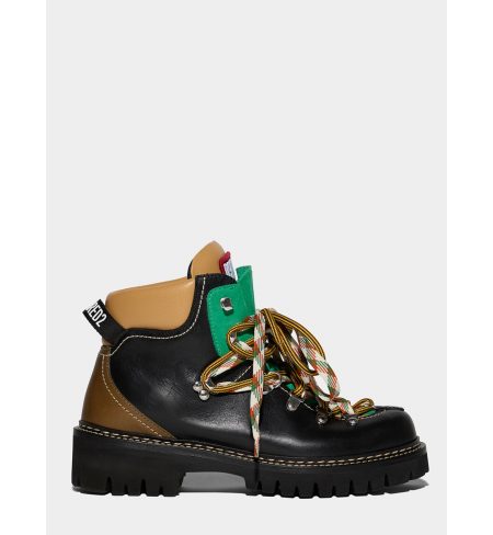 Ботинки DSQUARED2 Hiking Patch Ankle Black Green Beige