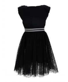 Платье MONNALISA Black And White Striped Elastic Waistband