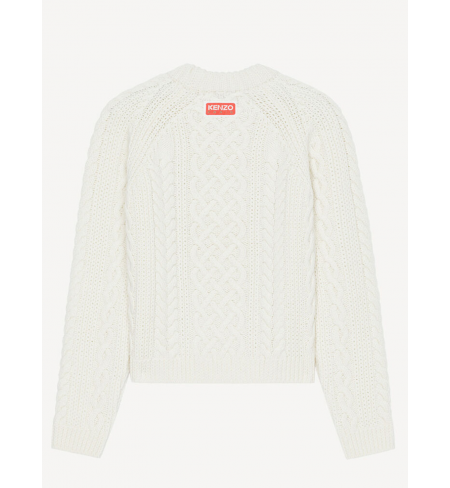 Džemperis Kenzo Cable-Knit Merino Wool Logo Label Off White