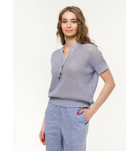 Tops PESERICO Sparkling Mesh With Drawstring Neck Blue