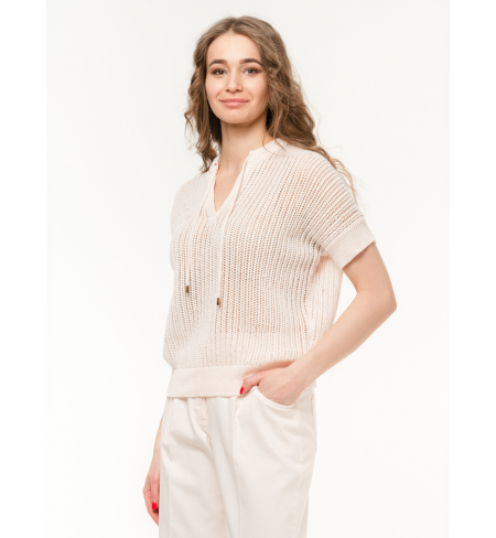 Tops PESERICO Sparkling Mesh With Drawstring Neck Beige