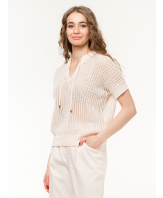 Tops PESERICO Sparkling Mesh With Drawstring Neck Beige