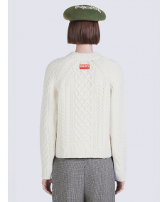 Džemperis KENZO Cable-Knit Merino Wool Logo Label Off White